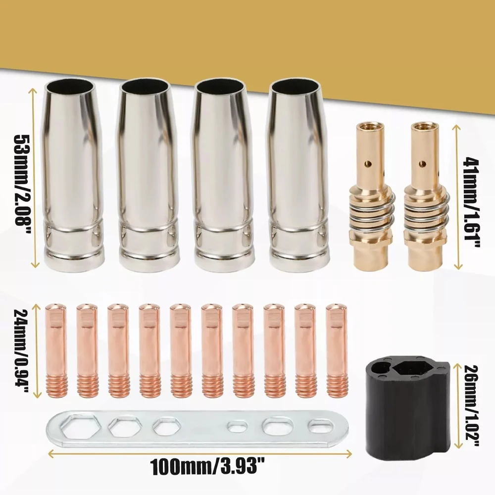 

MB15AK welding gun Universal MIG contact pin point cover nozzle contact tip 0.8mm end gun neck 19-piece set 360 flexible jig