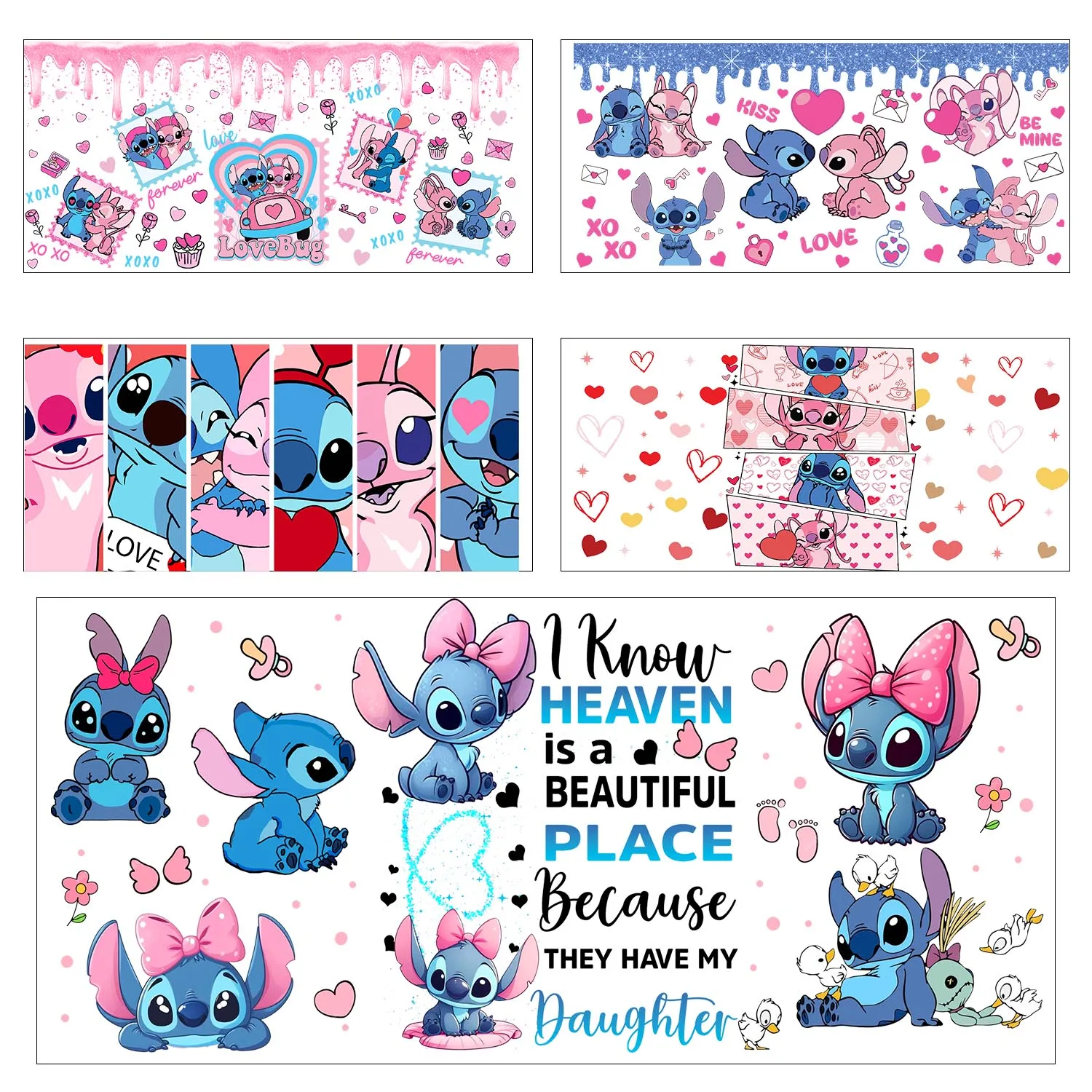 

XOXO Cute stitch lover Easy peel waterproof DIY Decals 3D transfers uvdtf stickers 16oz uv dtf tumbler cup wraps sticker