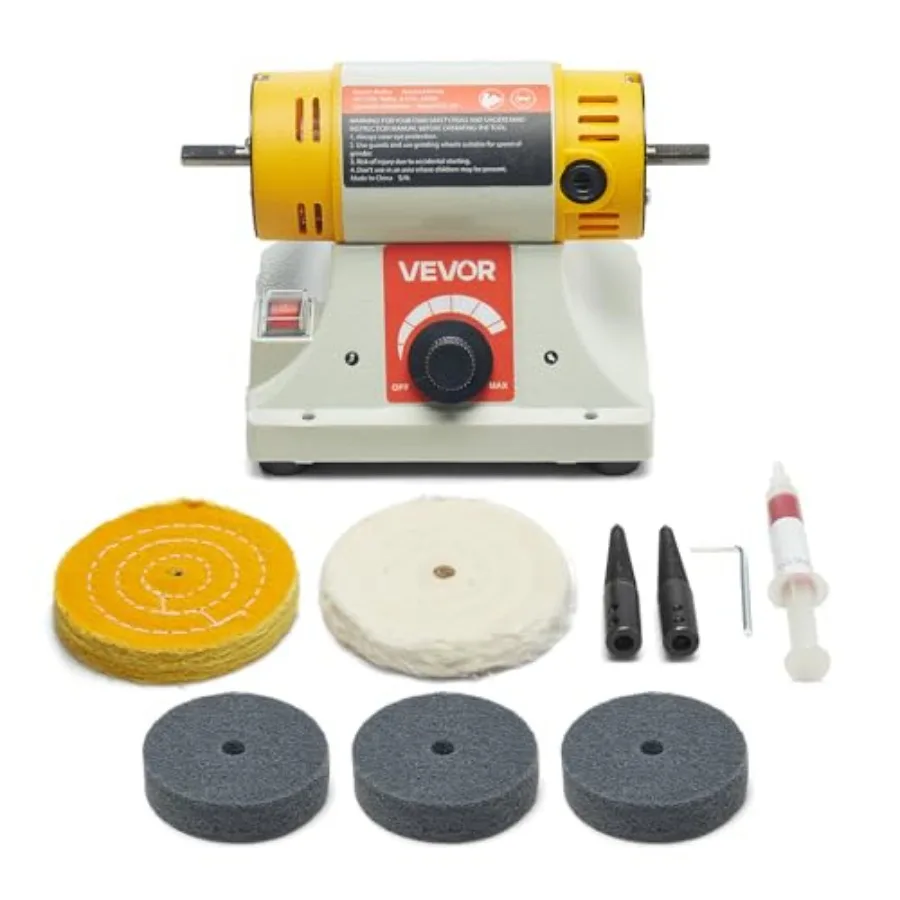 

Bench Buffer Polisher 1/2HP Polishing and Buffing Machine 0 to 8000RPM Benchtop Polisher with 2PCS 4" Cotton Wheel 3PCS 3" Abra