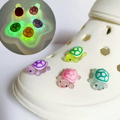 4pcs Glow-In-The-Dark Cute 3D Turtle Detachable Shoe Charms Decorations, Luminous Clips For Beach Sandals