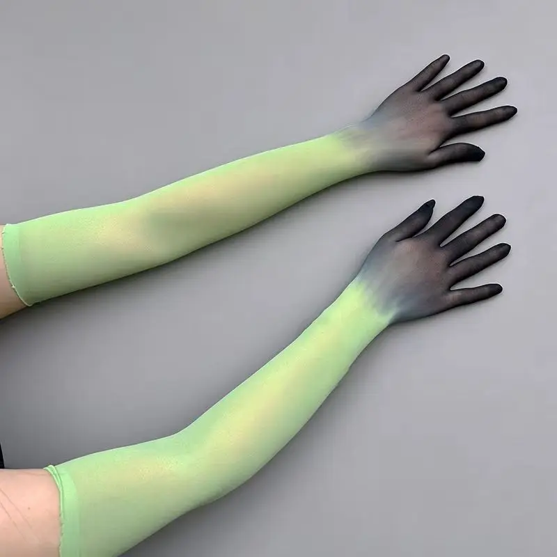 High Elasticity Soft Nylon Gradient Color Long Tight Five-Finger Gloves Women Sexy Party Halloween Gothic Cosplay Performance