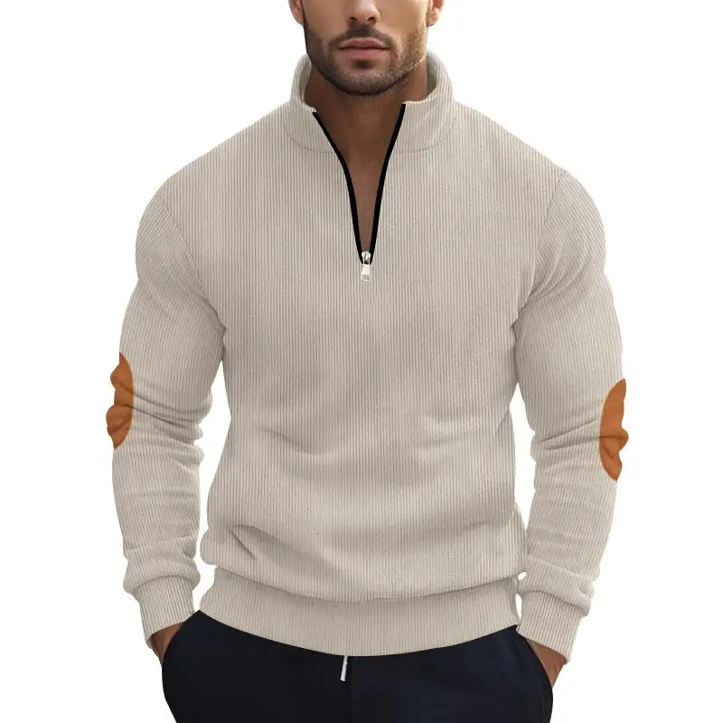 

Men's Corduroy Long Sweater Half Chain Stand Collar Casual Comfortable Non-Shrinkage Regular Fit Color Winter Wear