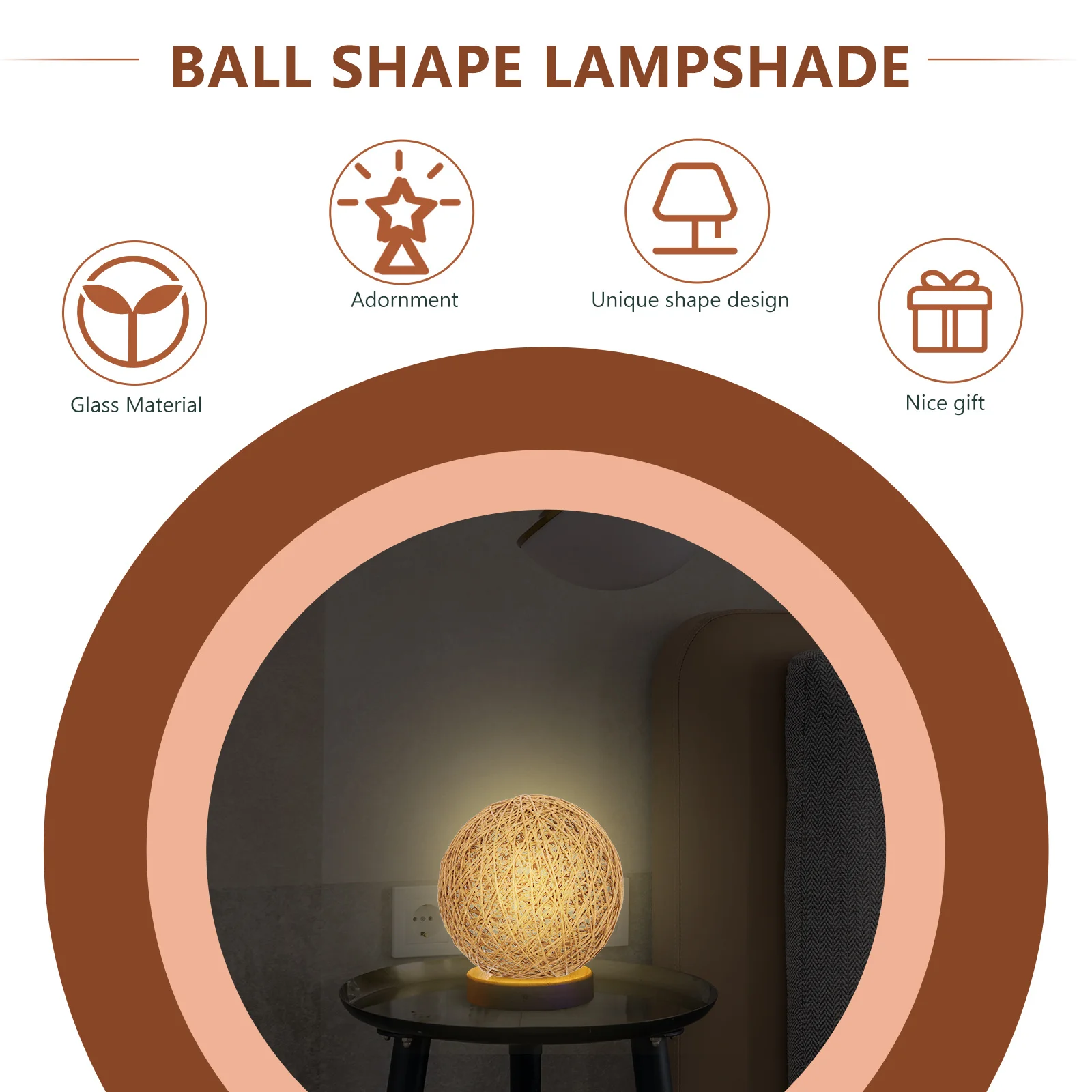 

Rattan Ball Shape Lampshade Durable Ceiling Light Cover Decorative Table Lamp Shade Protective Lamp Cover Home Lampshade