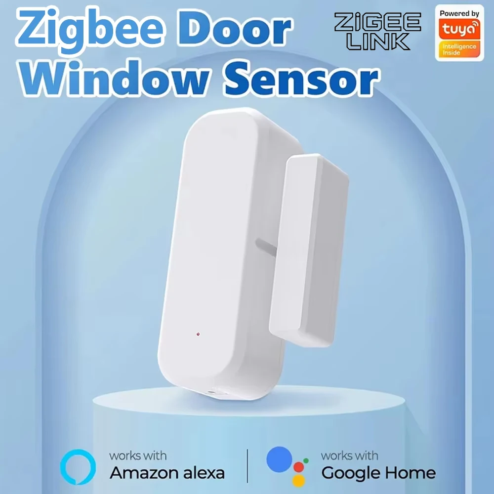 

Датчик двери Tuya Zigbee, беспроводной датчик открытия и закрытия, умный дом, окно, магнитная охранная противоугонная сигнализация, Alexa Google