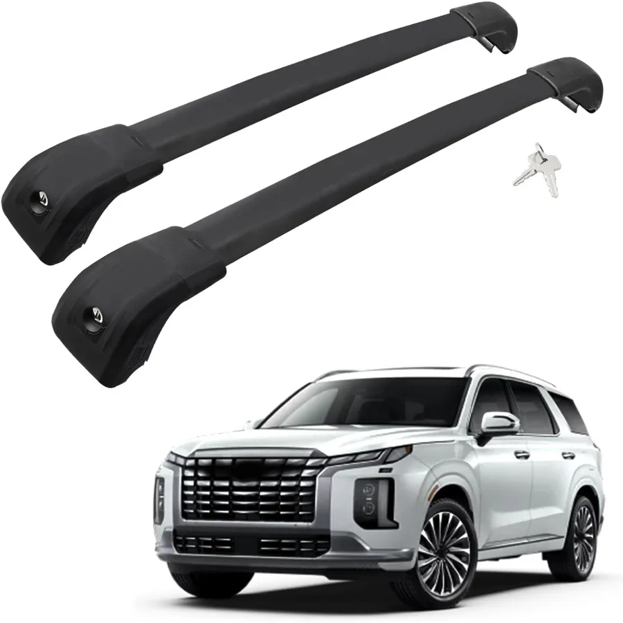 

Поперечные перекладины багажника на крышу автомобиля, совместимые с Palisade SE SEL XRT 20192023, подходят для боковых направляющих заподлицо, алюминиевый запираемый поперечный багажник на крышу