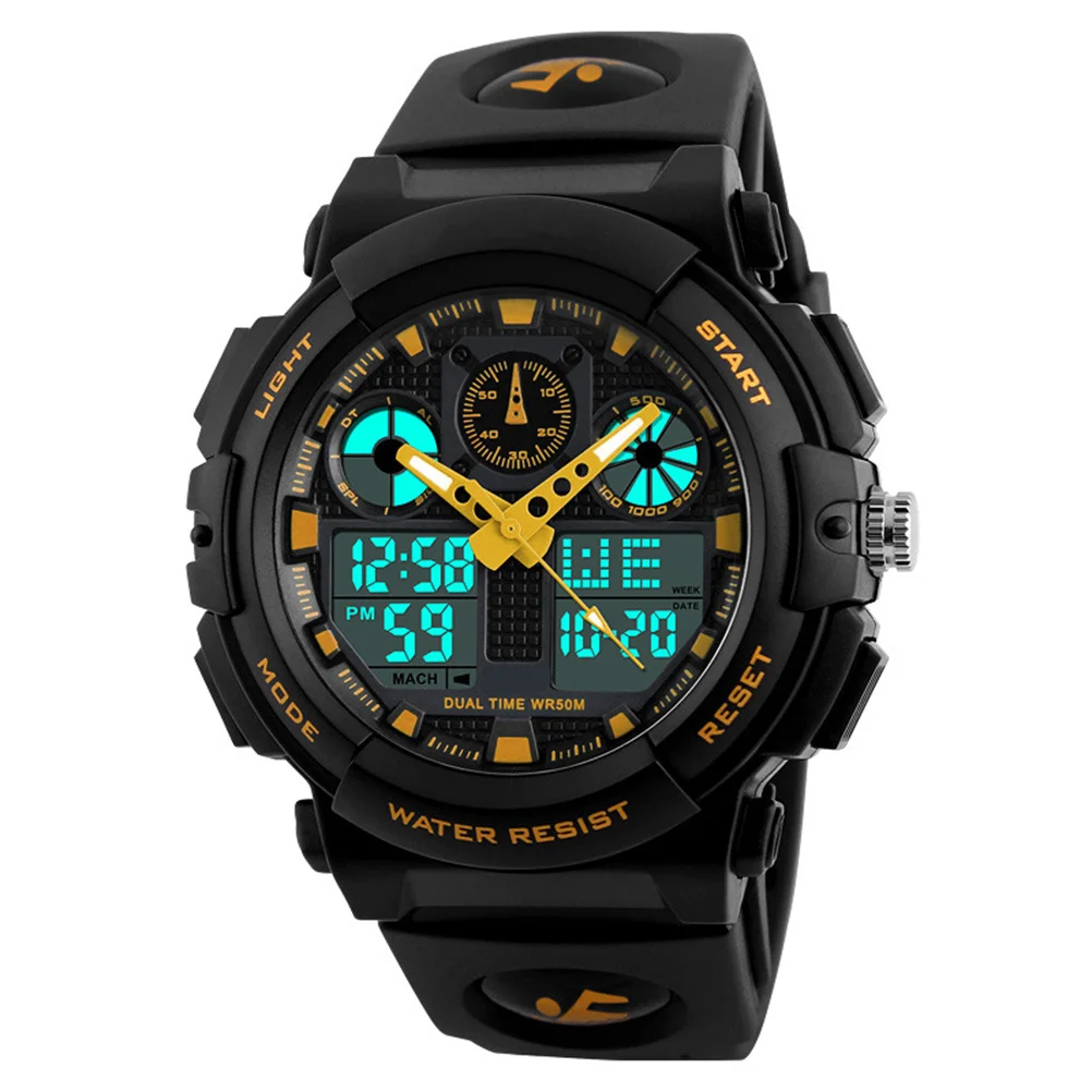 

1270 Men's Sports Watch Waterproof Military Analog Digital Quartz LED Dual Display Stopwatch Alarm Golden Digital Watch