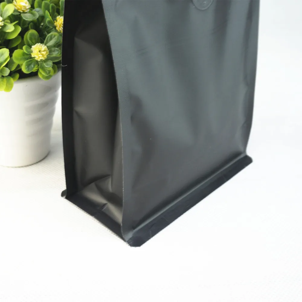 50pcs Black Coffee Packaging Bags Heat Seal / Flat Bottom Standing Up Aluminum Foil Ziplock Bag with One Vent Valve Tea Storage