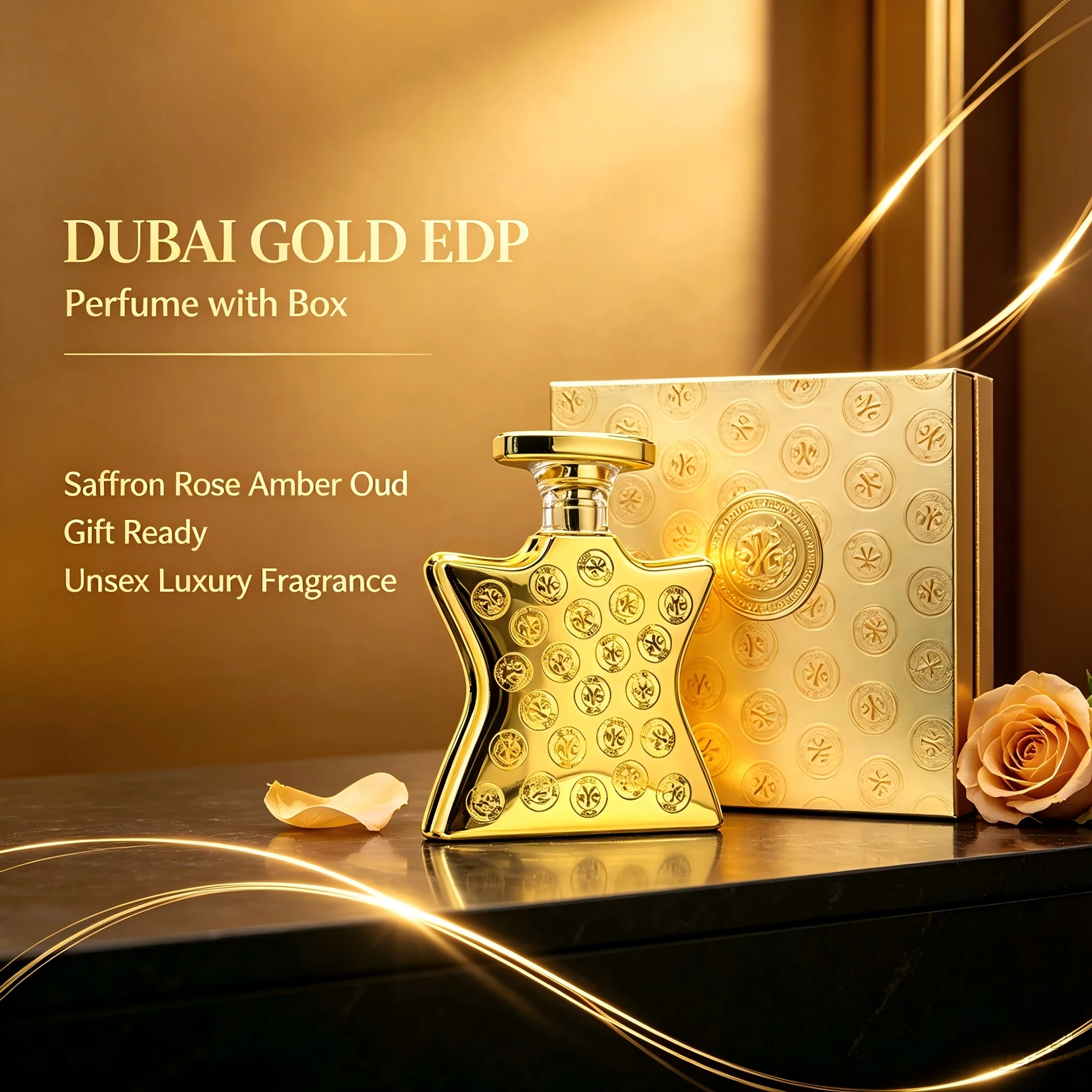 Bond No. 9 Dubai Gold Eau de Parfum (100ml / 3.4 oz) – Luxurious Amber Spicy Niche Fragrance with Brandy, Saffron & Sandalwood – Unisex