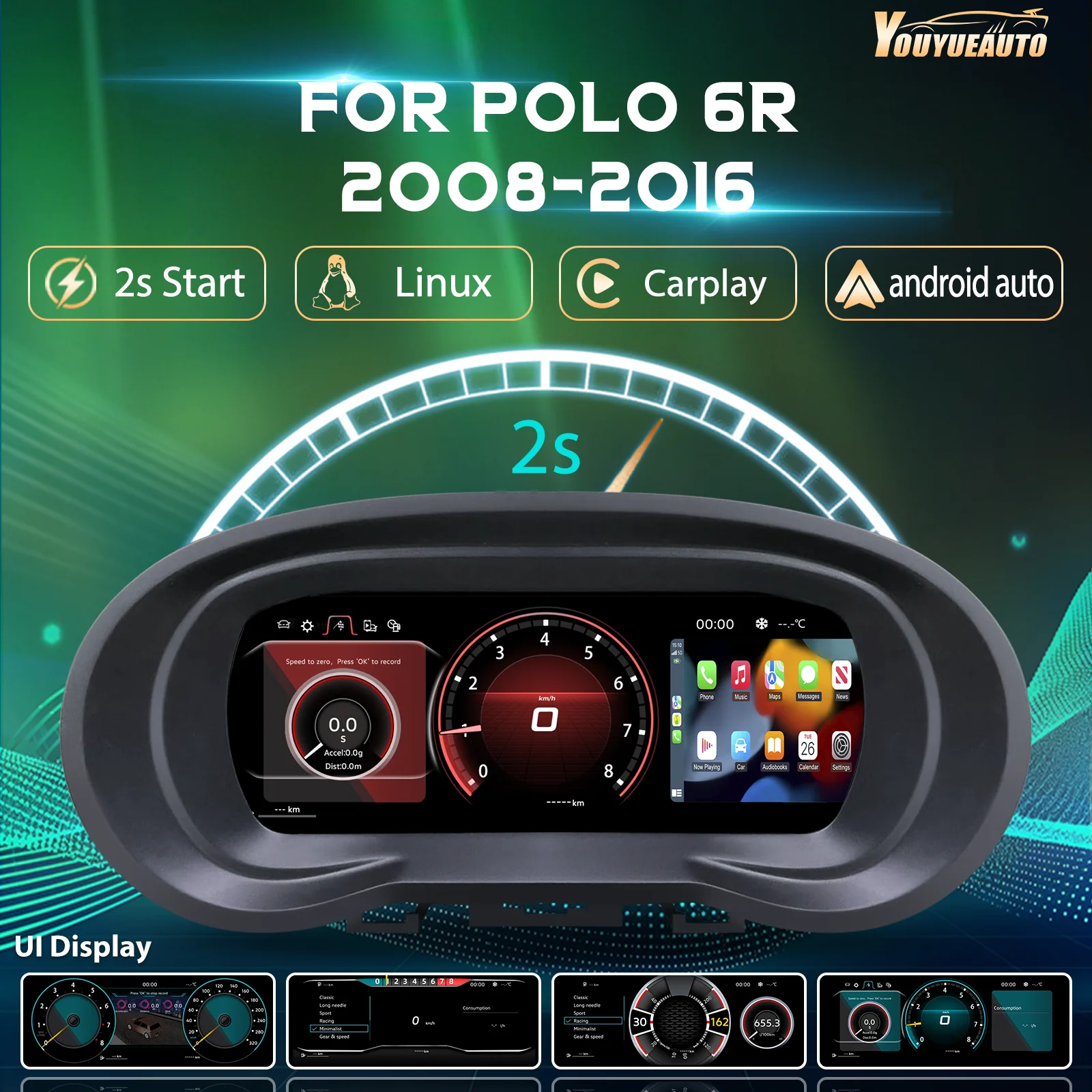 10,25 Zoll LCD Digital-Kombiinstrument für Volkswagen Amarok 2008-2016, Polo 6R, Crossfox, Vento, Saveiro Armaturenbrett Cockpit Tachometer