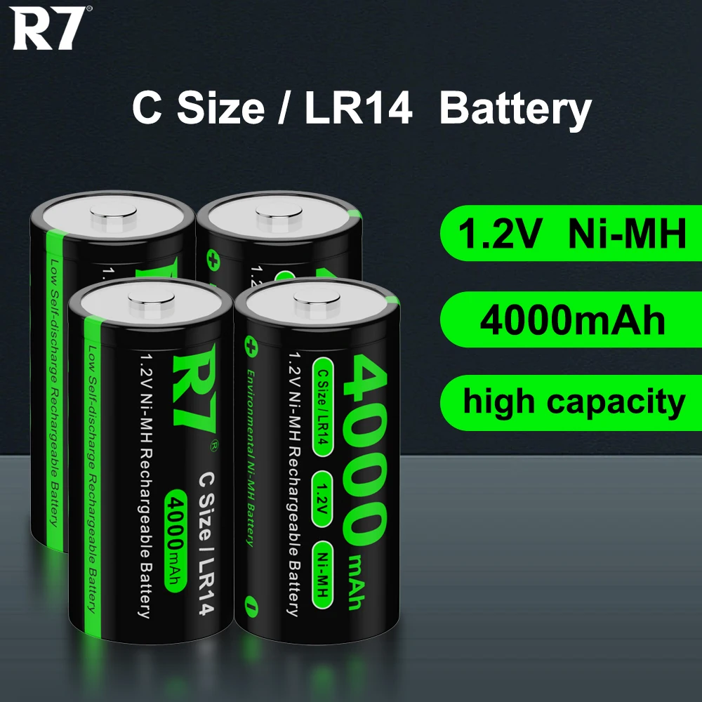 

R7 1.2V C Size Rechargeable Battery 4000mAh 1.2V NI-MH R14 C Cell Battery for Flashlight Gas Cooker