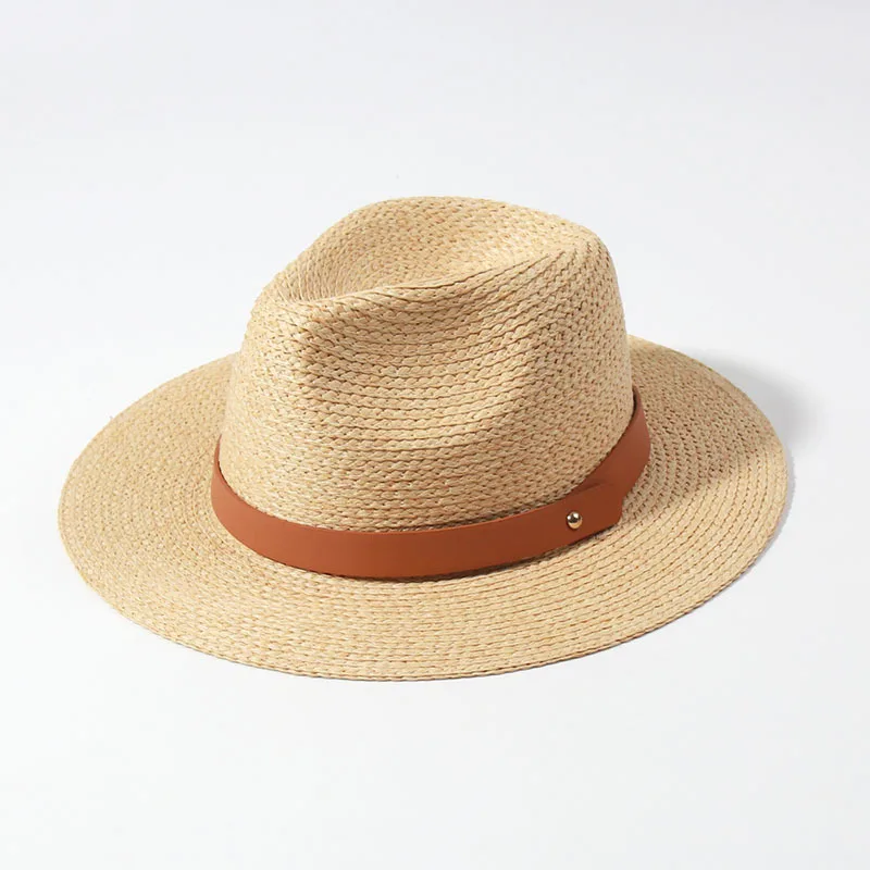 Spring Summer Simple Flat Top Straw Jazz Hat Sun Protection Vacation Cap Women