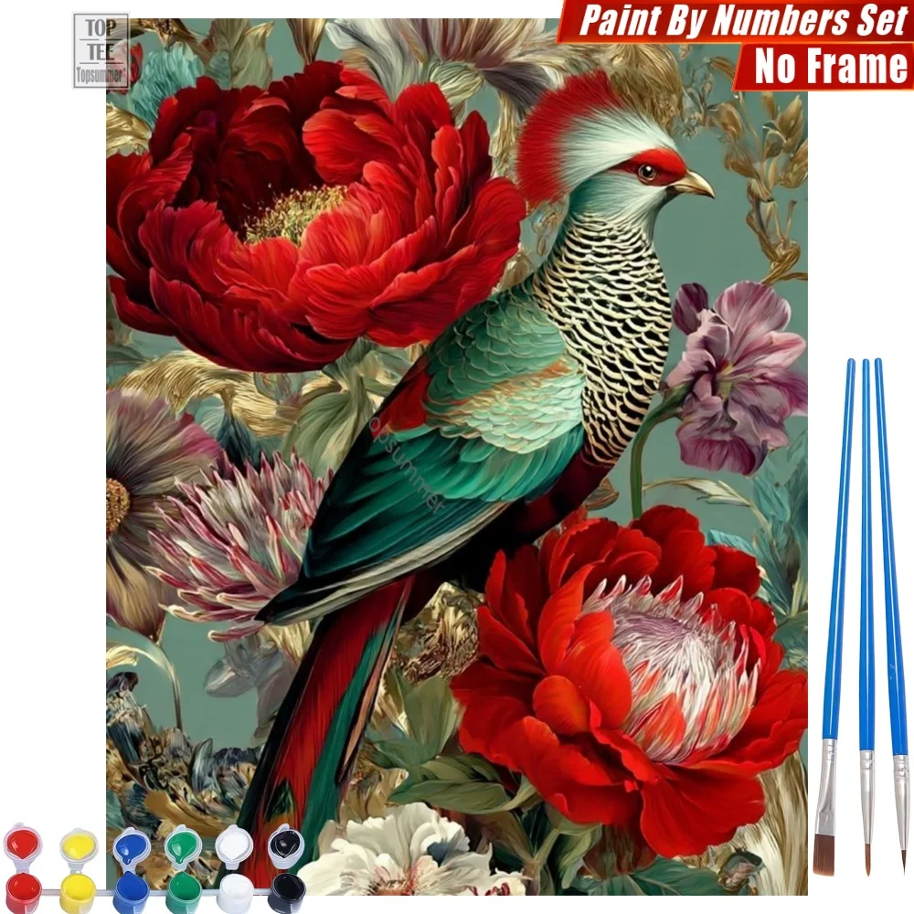 

Wonderful Blood Siskin DIY Painting By Number Set - Bird Blooming Flowers Relaxing Activities Easter Gift For Woman