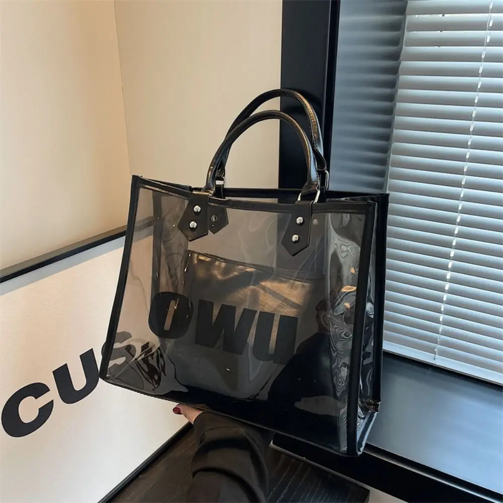 

Прозрачная желейная сумка большой емкости, матовая сумка-тоут из искусственной кожи, прозрачная сумка из ПВХ, сумка для хранения, модные сумки-тоут из композитного ПВХ