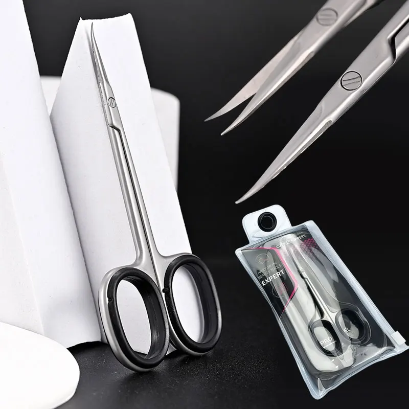 

1Pcs Stainless Steel Cuticle Scissors Anti-slippery Handle Warping Tip Nail Skin Cuticle Trimmer Nippers Eyelashes Eyebrow Tools