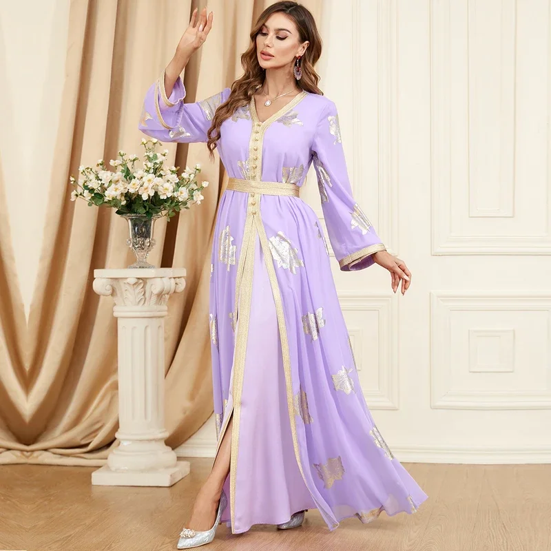 Dubai abaya new chiffon GLT two-piece set elegant fashion long sleeve Muslim maxi dresses sexy dress burka