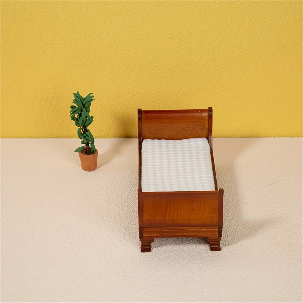1pc Maßstab 1:12 Puppenhaus Mini Holz Einzelbett Spielhaus Möbel für Schlafzimmer Szene Mini Nachahmung Bett Modell Dekor Ornament