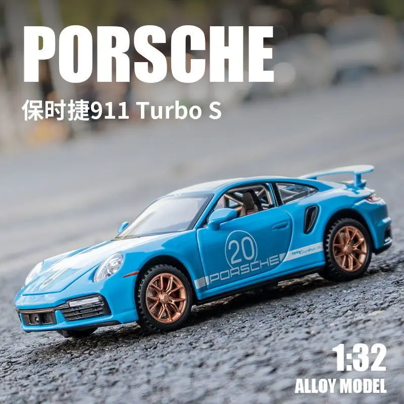 1:32 Porsche 911 Turbo S Alloy Sports Car Open Doors Engine Cover Lift Wing Shock Light Sound With Base Display Gift