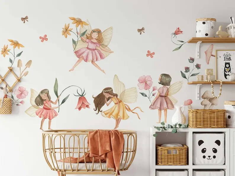 6Pcs Colourful Fairy Wall Stickers Girl Room Playroom Beautiful Fairy Wall Decals Bedrom Home Decor