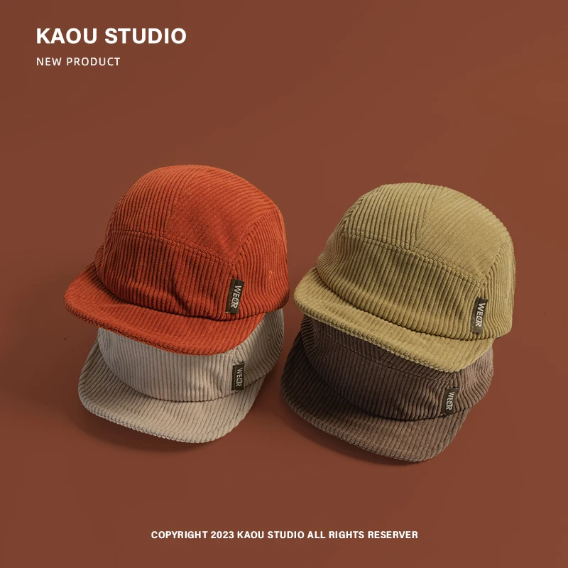 Vintage Corduroy Short Brim Baseball Cap Men\'s Japanese Street Fashion Soft Brim Fashion Brand Peaked Cap Children
