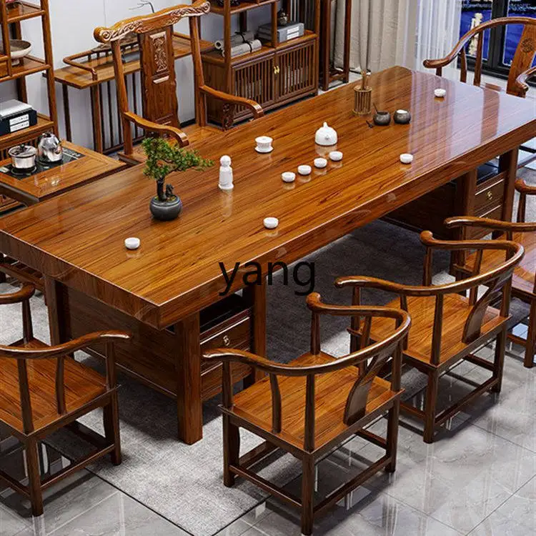 LMM solid wood one table five chairs kung fu tea table drinking tea table new Chinese tea