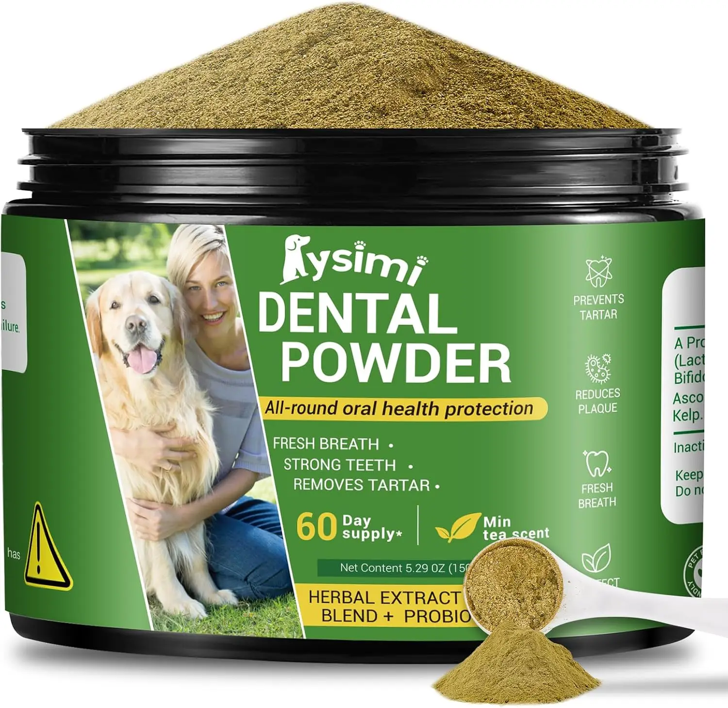 Dog Dental Powder for Teeth Cleaning, Tartar Remover with Probiotics & Herbal Mint Blend - 150g