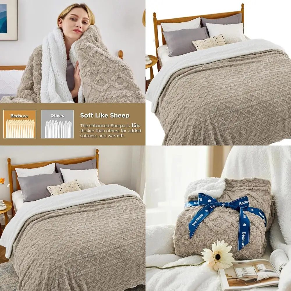 

Cozy Cable Tufted Fleece Blanket - King Size, Warm & Plush for Women, Ideal Christmas Gift, Beige, 108x90