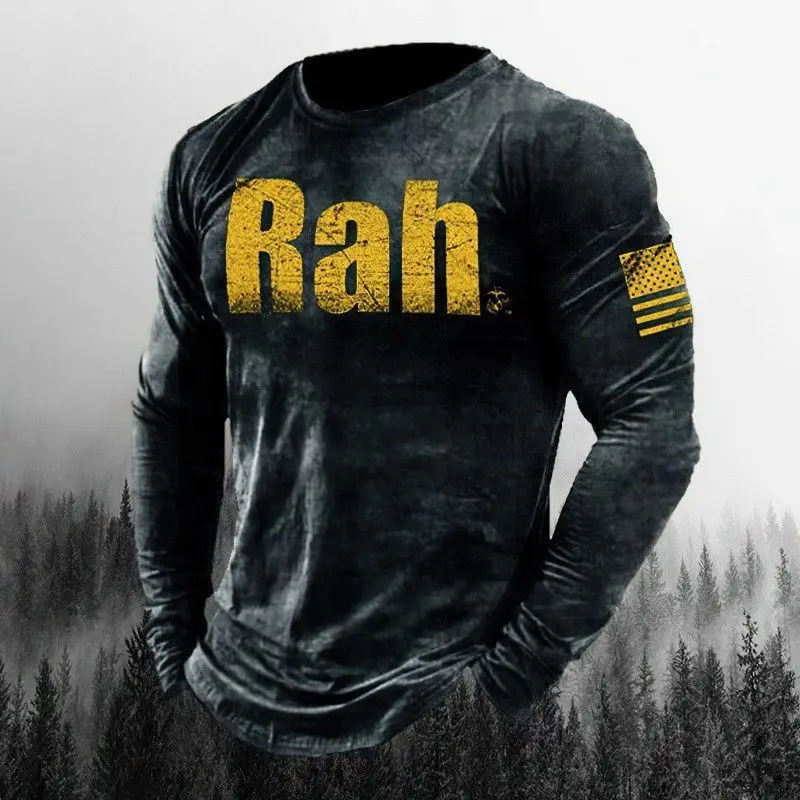 

Весенне-осенняя футболка, мужская уличная спортивная футболка с длинными рукавами и длинными рукавами из европейской и американской хип-хоп серии с 3D принтом Y2K KJ