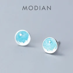 Modian 925 Sterling Silver Round Abstract Style Stud Earrings for Women Enamel Fashion Stars Fine Jewelry Pendientes 2020 New