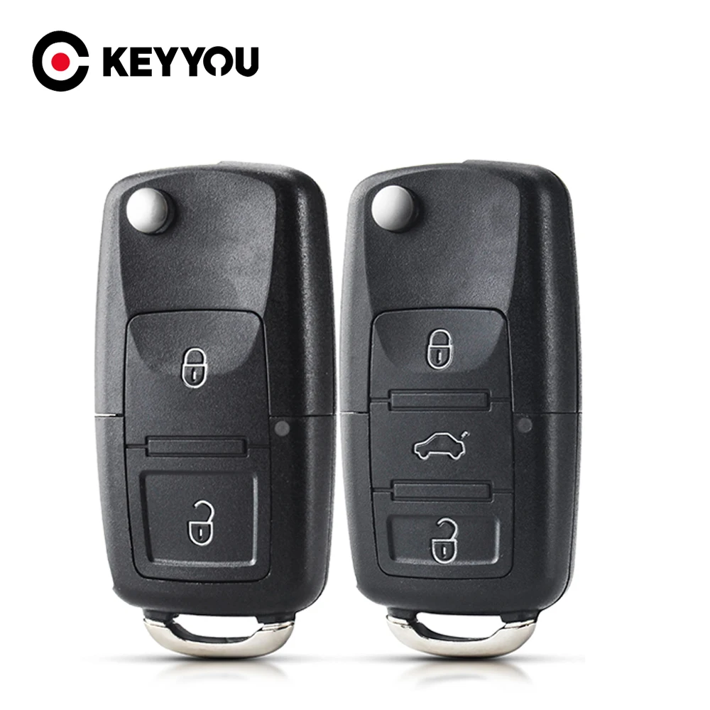 KEYYOU 10pcs 2/3BNT Remote Flip Folding Car Key Shell Case For VW Volkswagen Golf 4 5 Passat B5 B6 Polo Touran Jetta Seat Skoda