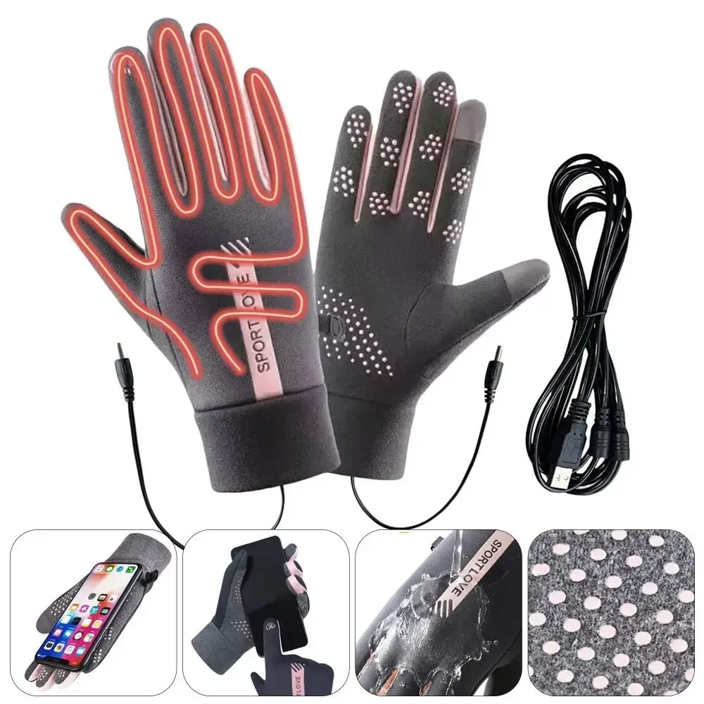 

Прочные зимние перчатки с USB-подогревом, регулируемые нескользящие перезаряжаемые перчатки, теплые водонепроницаемые перчатки для согрева рук