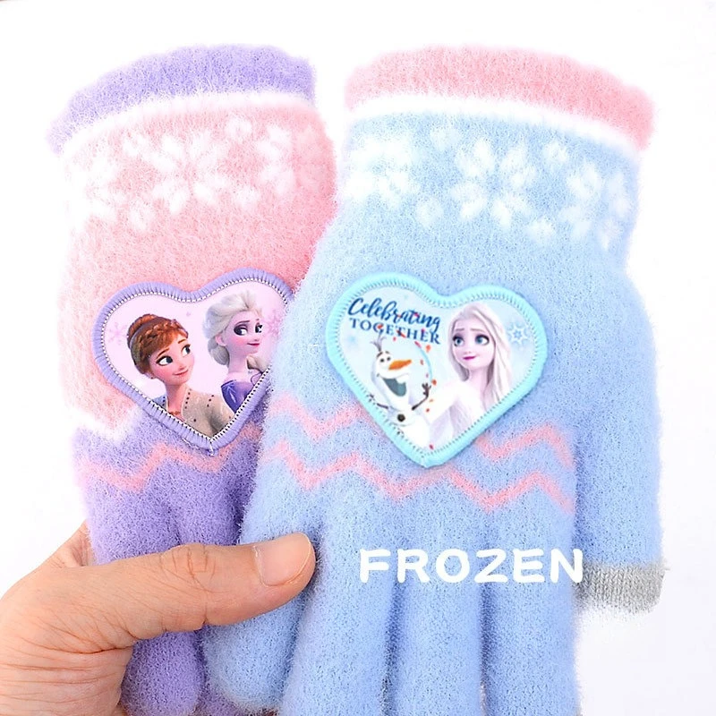 قفازات مينيسو ديزني للأطفال، قفازات دافئة للفتيات بخمسة أصابع، قفازات Aisa للفتيات ذات الأصابع المقسمة، شاشة لمس محبوكة
