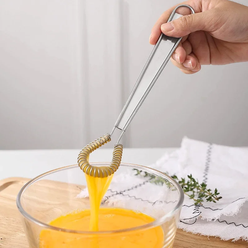 Egg Cooker Stainless Steel Household Spring Hand Mixer Spoon Honey Cream Stirring Kitchen Accessories Household Whisk