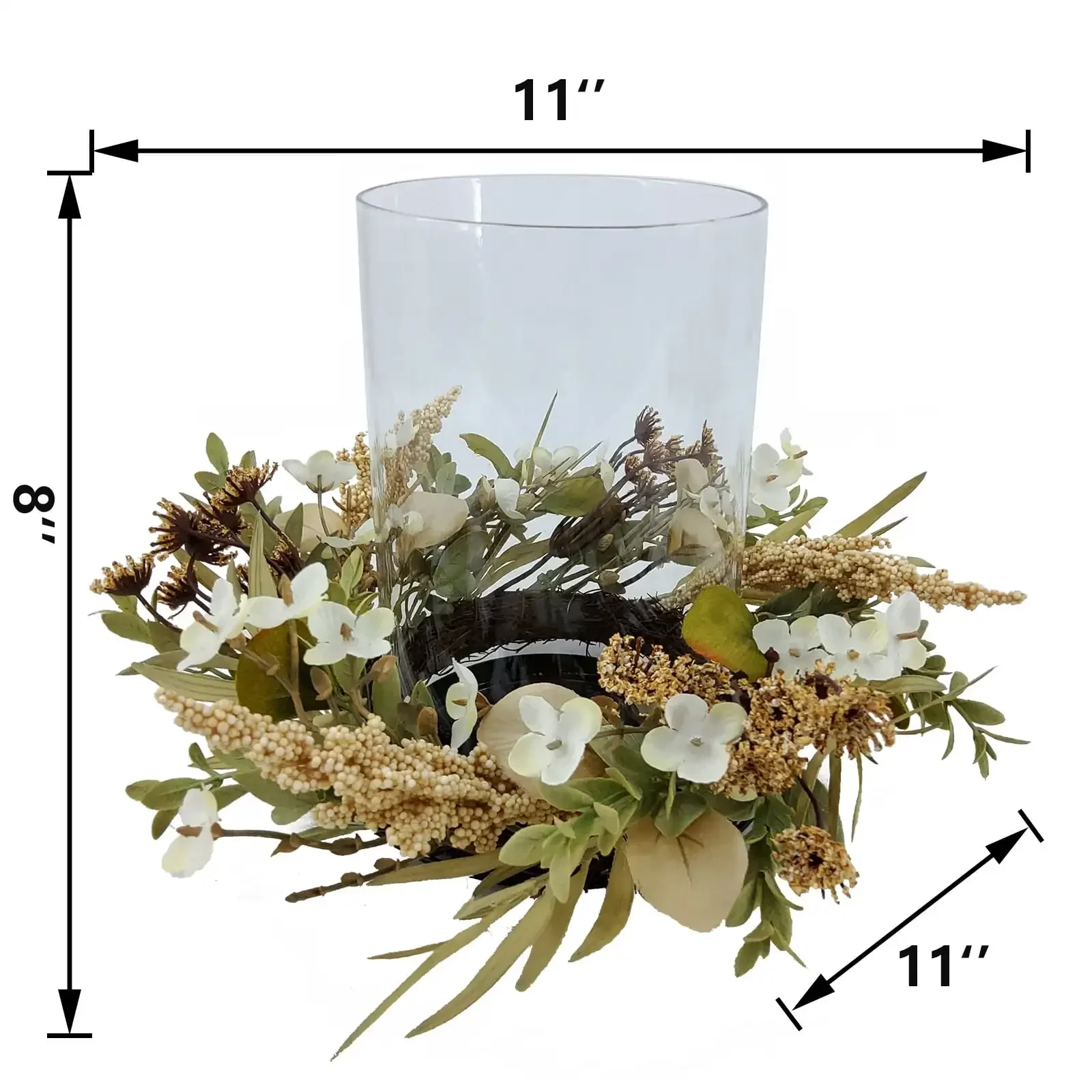 (แพ็ค 2 ชิ้น) เชิงเทียนเสาเฮอริเคนตกแต่งในร่ม 8 นิ้ว พร้อมดอกไม้ประดิษฐ์ สวยงามและมีสไตล์