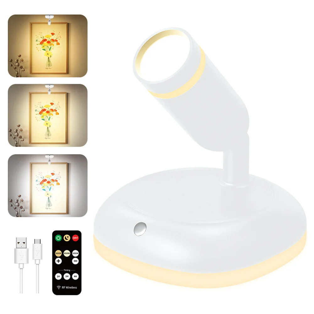 USB Rechargeable Led Spotlight&Night Lamp 3 Colors in 1(3000K/4000K/6500K) Indoor Decoration for Artwork Painting Tree Pictures