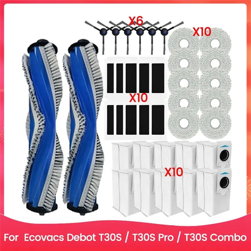 

Запасные части для робота-пылесоса Ecovacs Debot T30S T30S Pro T30S Combo: роликовая и боковые щетки, HEPA-фильтр, салфетка для влажной уборки (AT14)