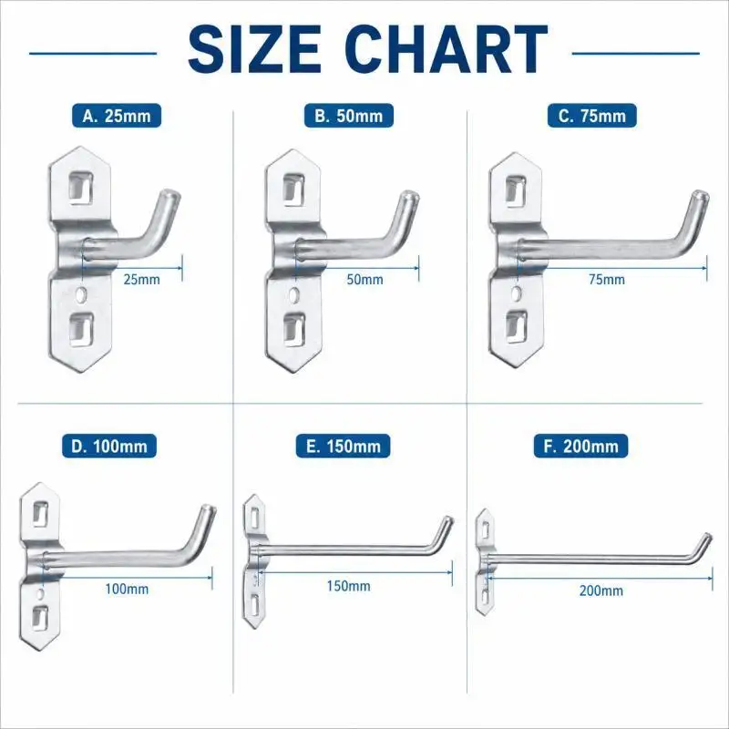 5/1 Stück Hochleistungs-Metallhaken für Lochplatten, Werkzeughaken für die Garagenlagerung, Wandorganizer-Haken für Küche, Werkstatt, DIY – Detail 2