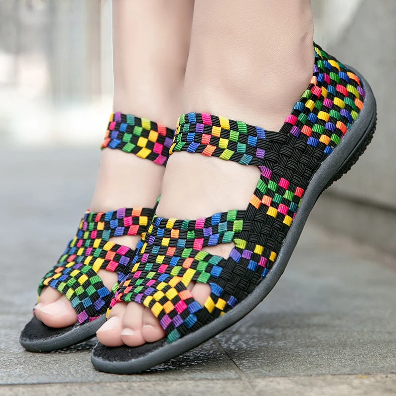 Women Sandals Handmade Woven Flat Shoes Woman 2021 Summer Fashion Breathable Casual Slip-On Colorful Female Footwear Loafers