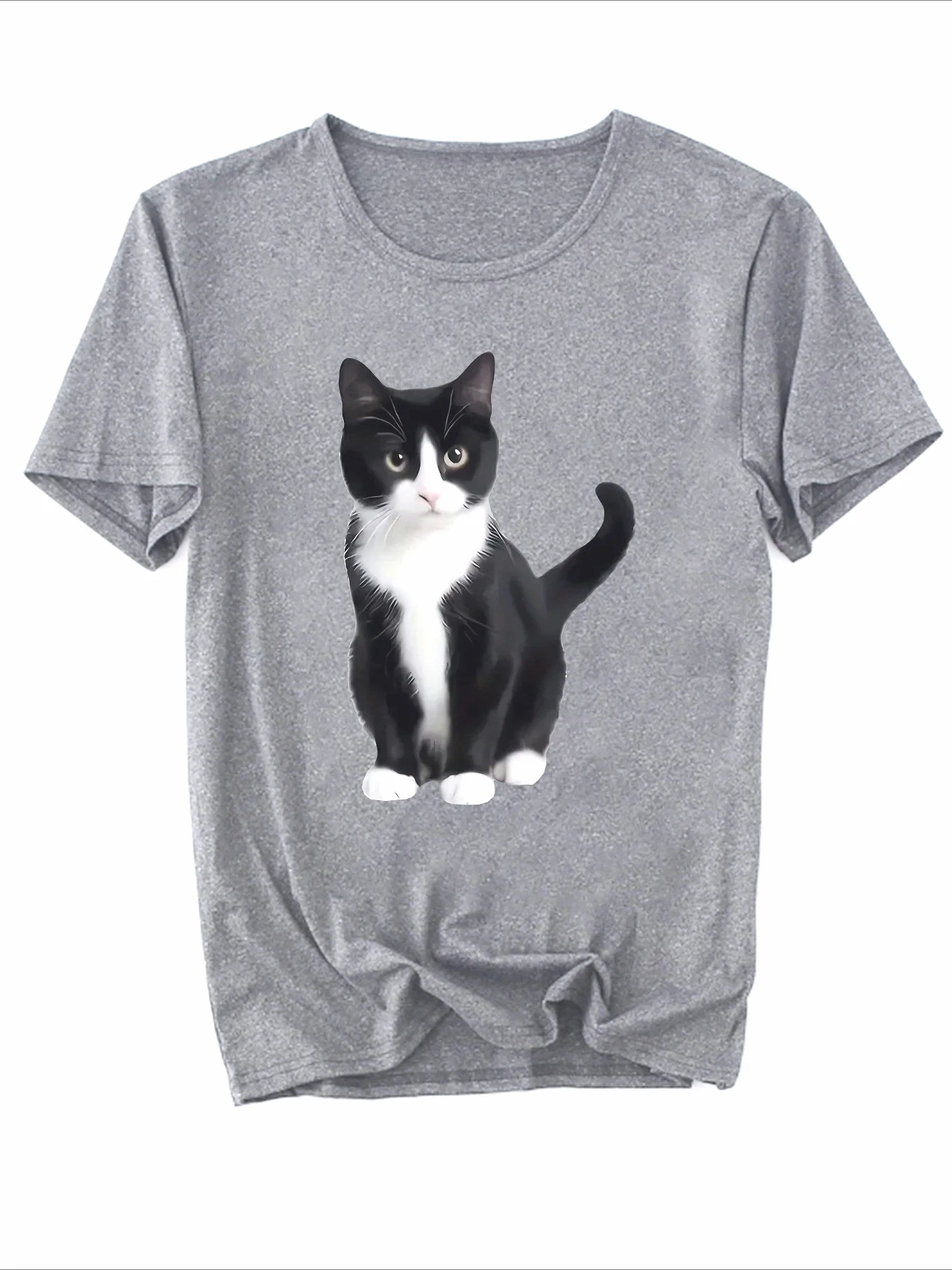 T-shirt casual da donna con stampa gatto bianco girocollo manica corta top primavera ed estate t-shirt casual con gatto grafica giocosa estiva