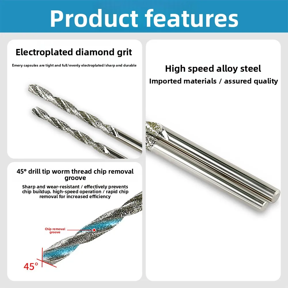 5/10 Stück diamantbeschichteter Bohrer, 0,8 mm-4,0 mm, Mikro-HSS-Spiralbohrer für Fliesen, Stein, Marmor, Ziegel, Jade, Lochbohrer – Detail 4