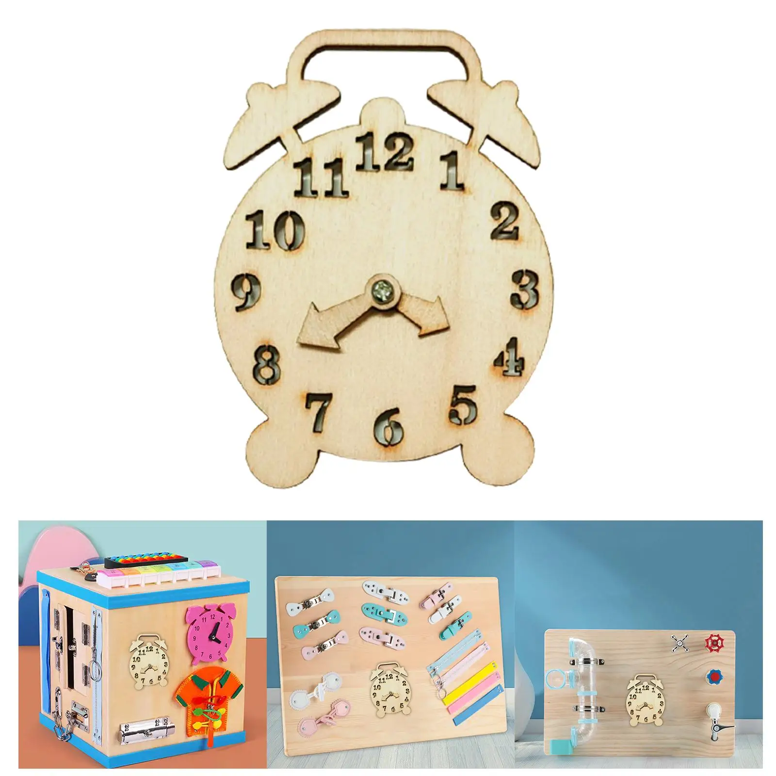 Wooden Clock Toy Busy Board DIY Accessories Material Sensory Toys Clock Learning Toy for Birthday Gift Toddler Children Kids