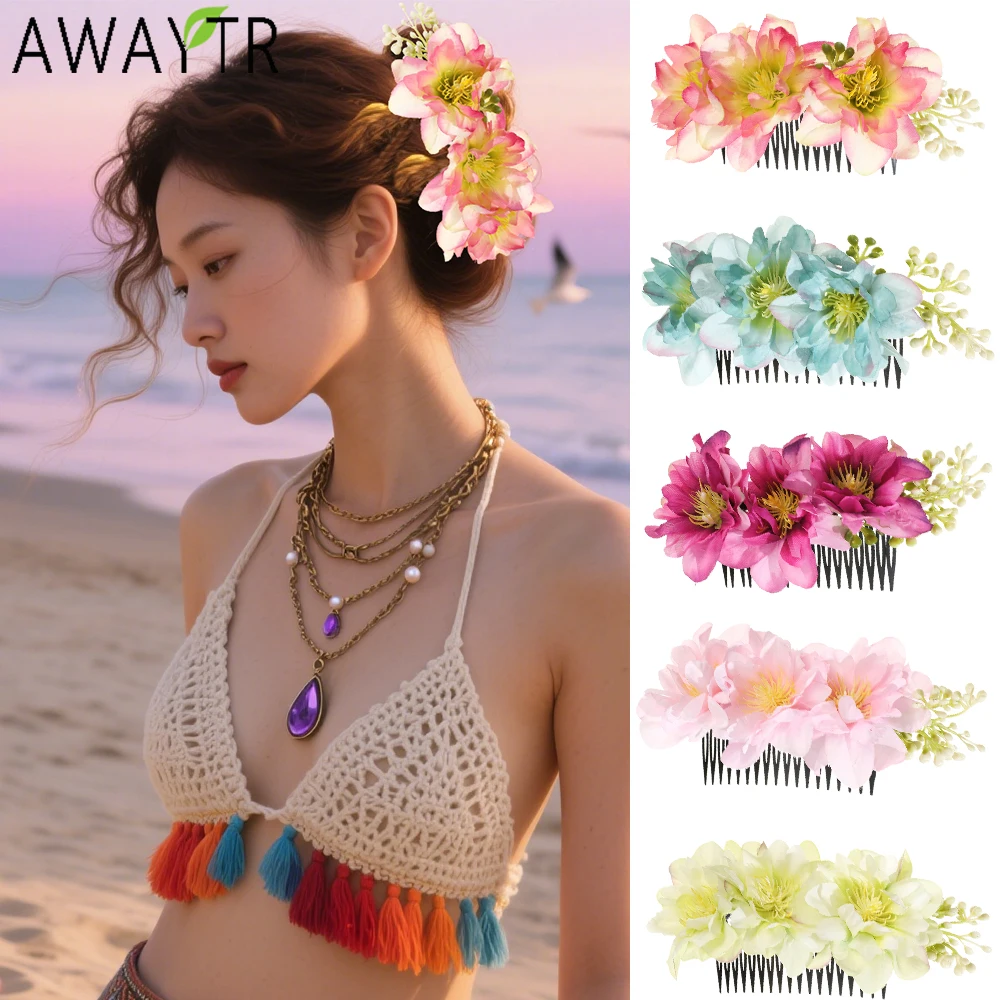 

AWAYTR Brides Cherry Flower Hair Comb Hairpin Bridesmaid Headdress Hair Combs Hair Accessories for Girls Floral Hairpins