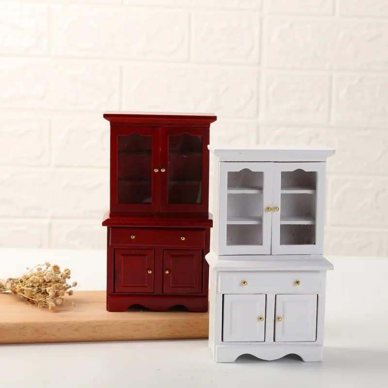 2Colors 1/12 Dollhouse Miniature Furniture Multifunction Wood Cabinet Bookcase Bookshelf for Pretend Play Toy