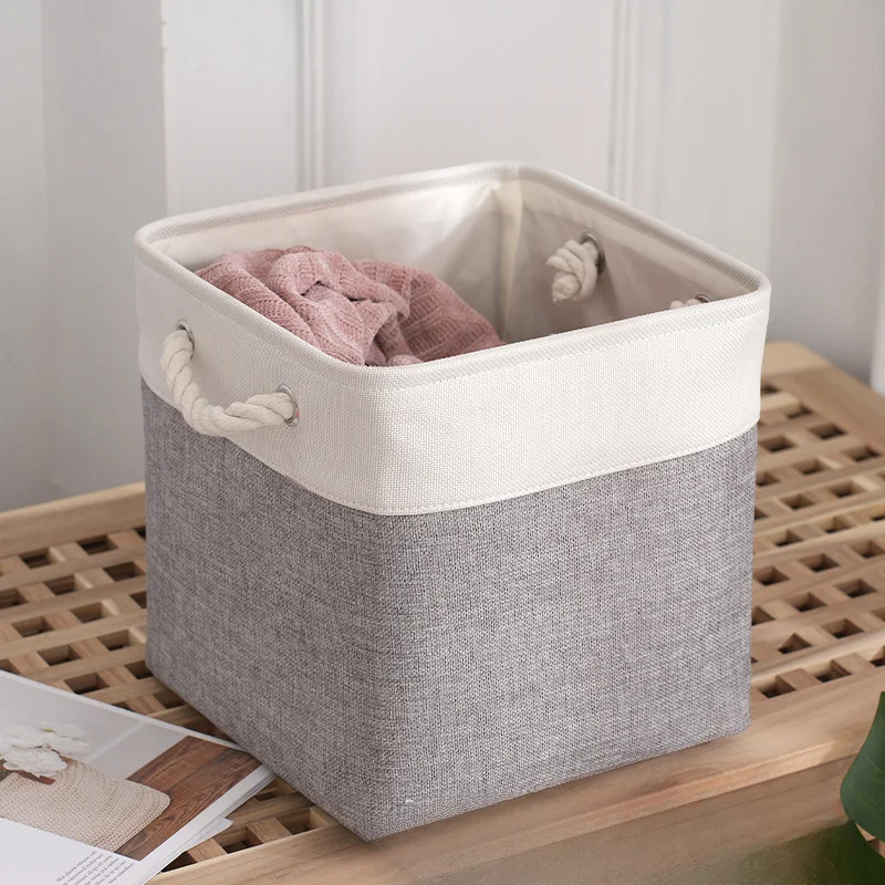 Dirty Clothes Basket 2024 New Linen Fabric Storage Basket Large-capacity Household Square Finishing Storage Basket Laundry Bag