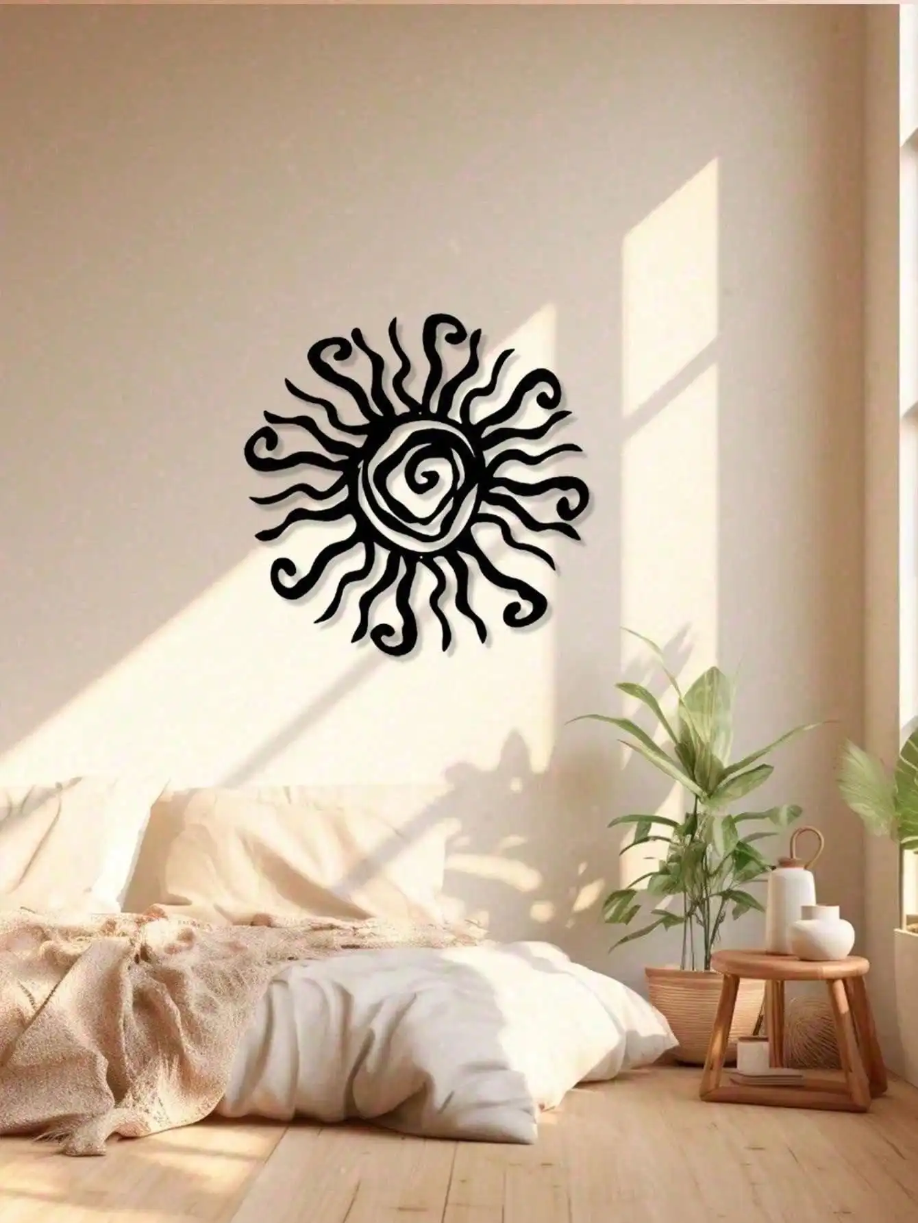 1pc Vintage Sunburst Round Metal Wall Art Boho Sun Sculpture Indoor Outdoor Home Decor Gift
