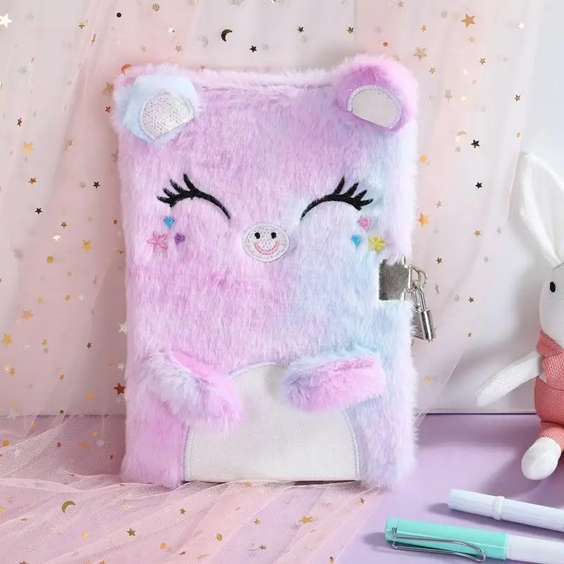 Cute Cat Shape Plush Notebook Kids Fluffy Daily Planner Journal Book Plush Personal Diary Stationery Friend Teacher Gifts