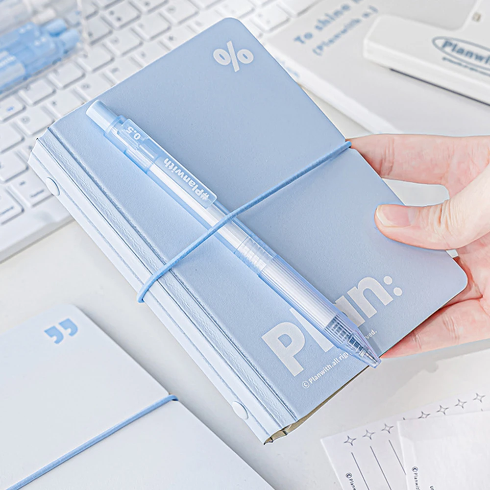 44 Sheet Mini Notebook Ins Simplicity White Blue Journal 6 Ring Loose Leaf Scrapbook Journal Portable Pocket Planner Student