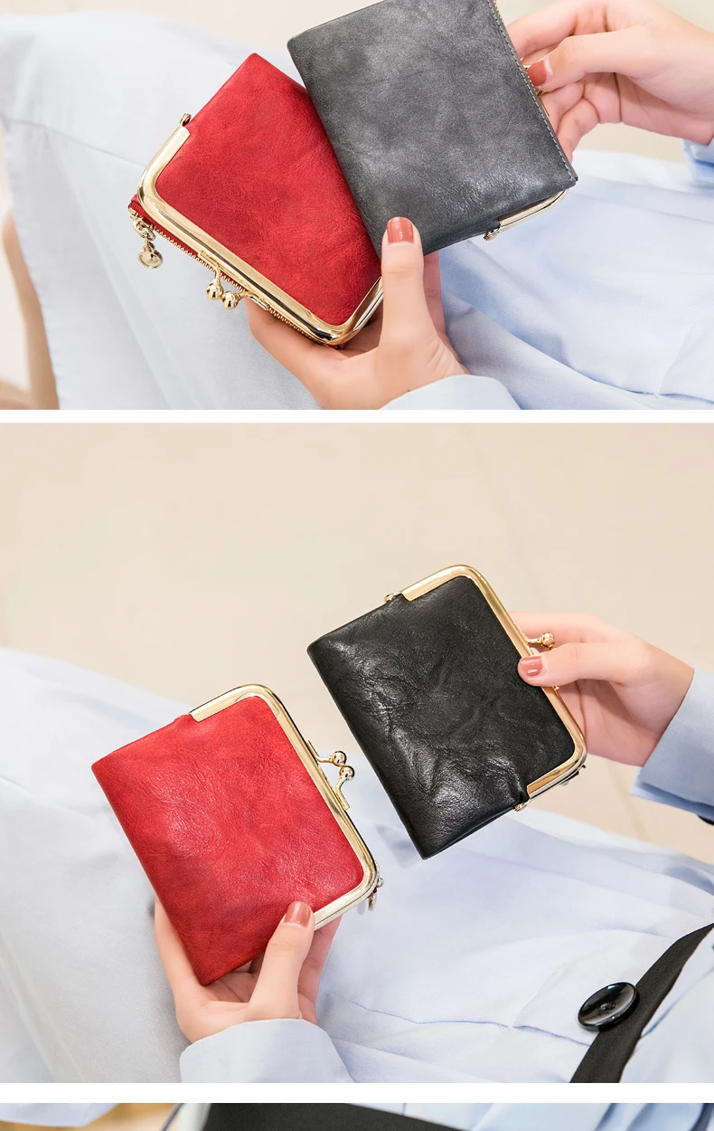 Miyin Damen Geldbörse kleine RFID Damen kompakte Bifold Leder Vintage Geldbörse mit Reiß verschluss und Kuss schloss – Detail 8