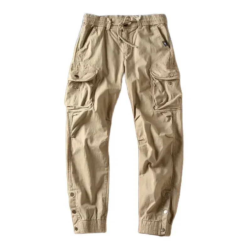 

Men's Large Pockets Cargo Trousers Vintage Washed Jogger Casual Pants Foot Open Rivet Work Man