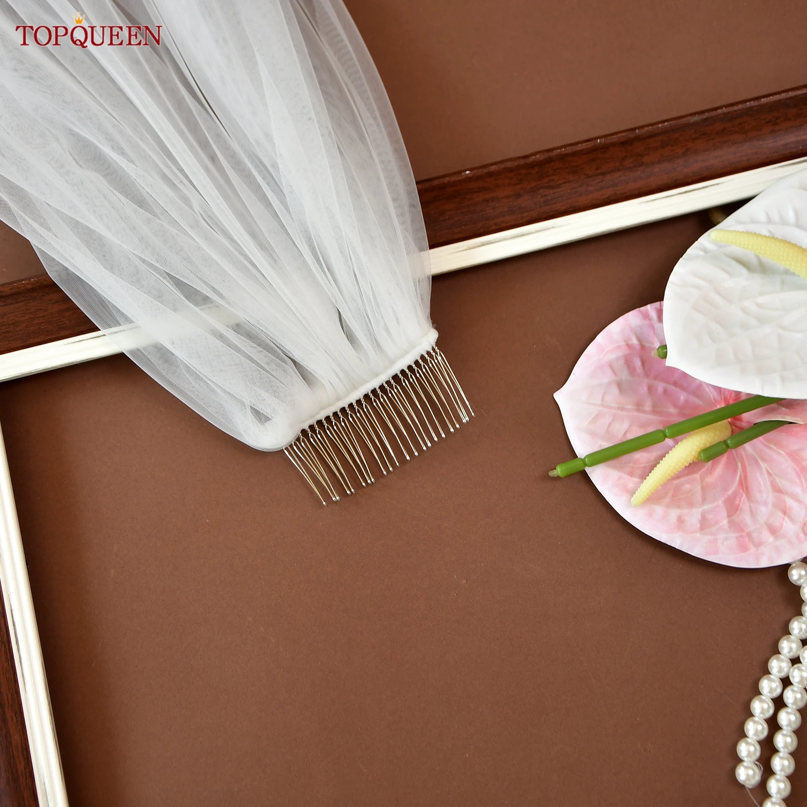 TOPQUEEN V317 طرحة زفاف دانتيل ناعم حجاب زفاف طبقة واحدة أنيقة Rochii رومانسية زهرة دانتيل للتخصيص