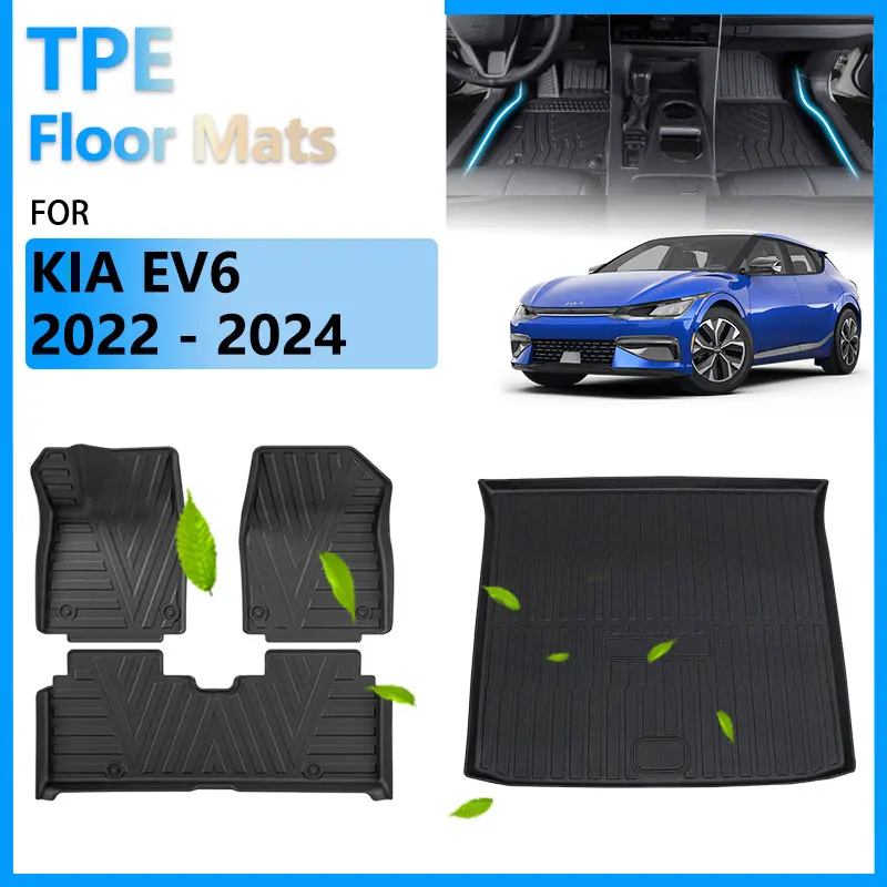 

For KIA EV6 2022 2023 2024 Accessories Floor Mats Trunk Mat Waterproof Non-Slip Rubber Protection Cargo Liner Interior Stickers